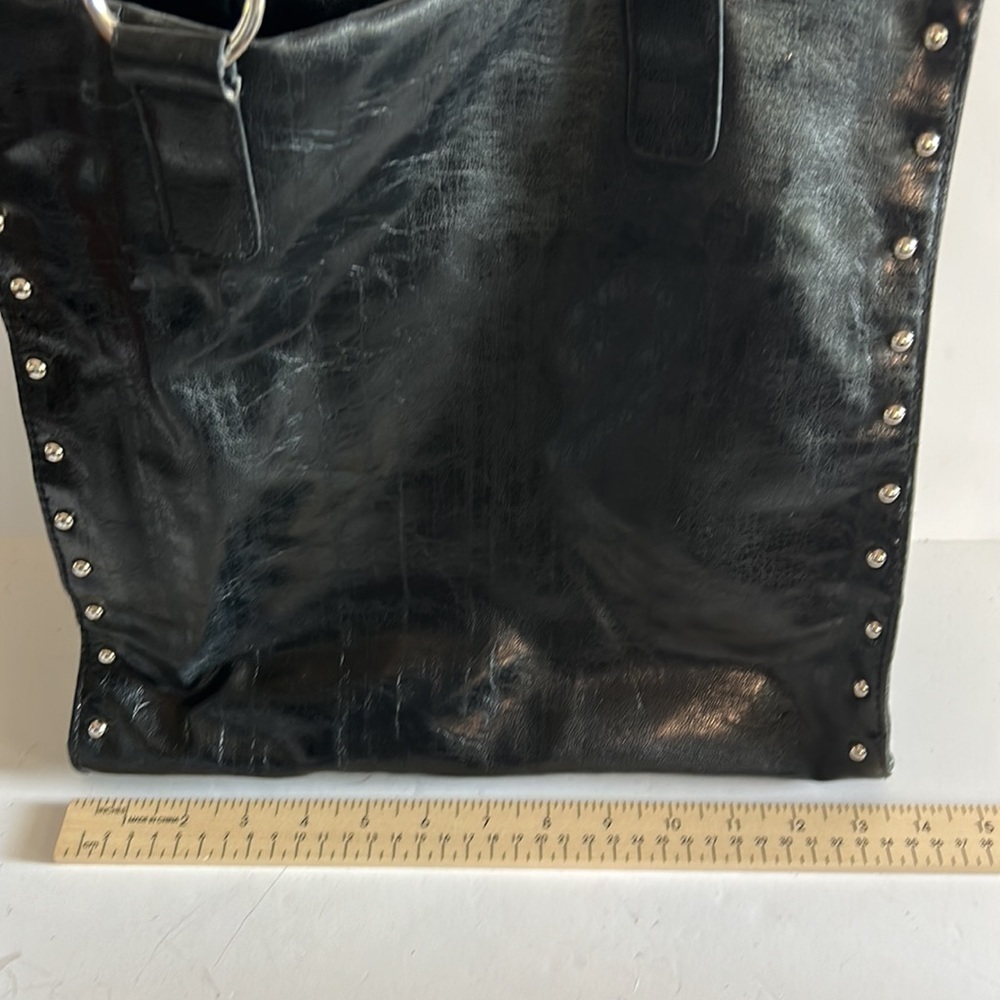 Black vegan studded handbag/purse/tote. Great for travel or laptop. Sassy! - Picture 9 of 11